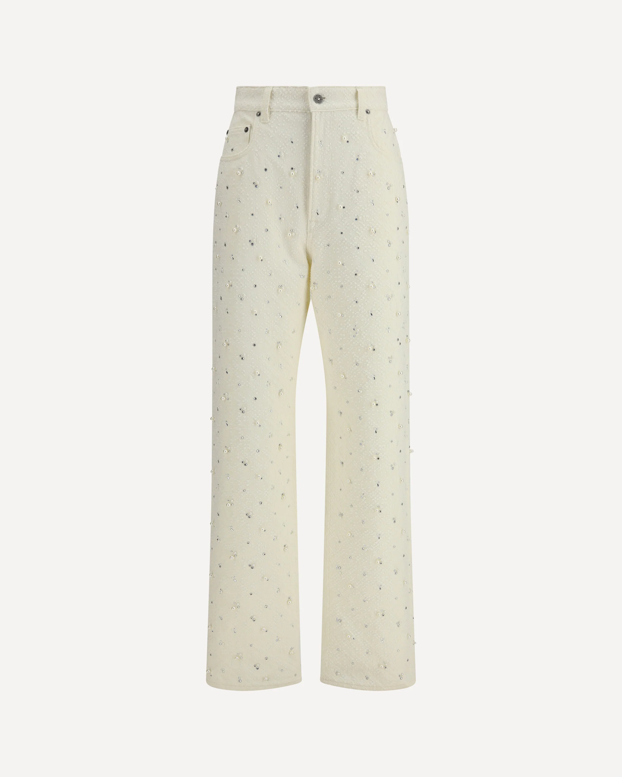 White denim pearl and crystal embroidered Pants - Image 3