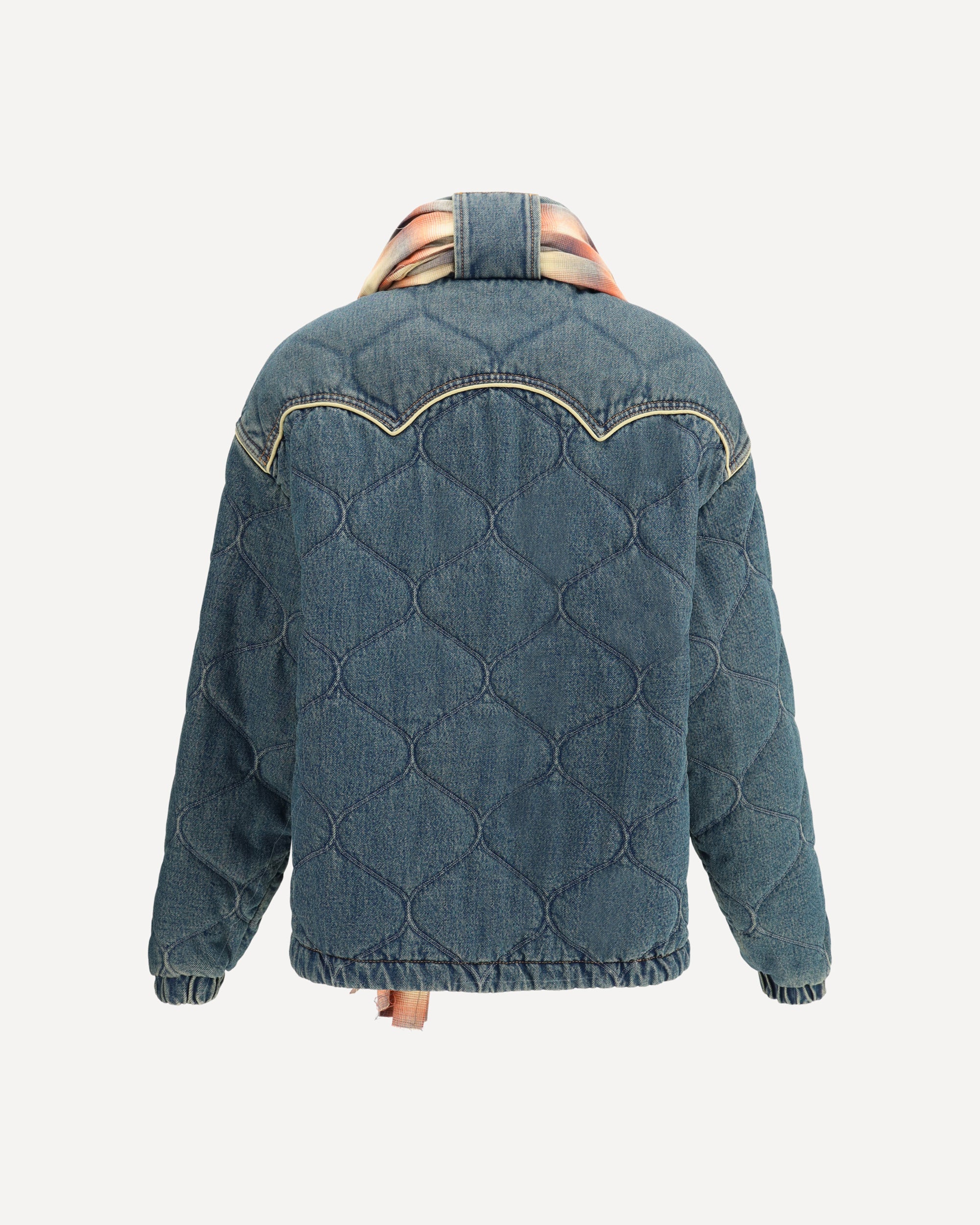 Denim Down Jacket With Scarf - Image 2