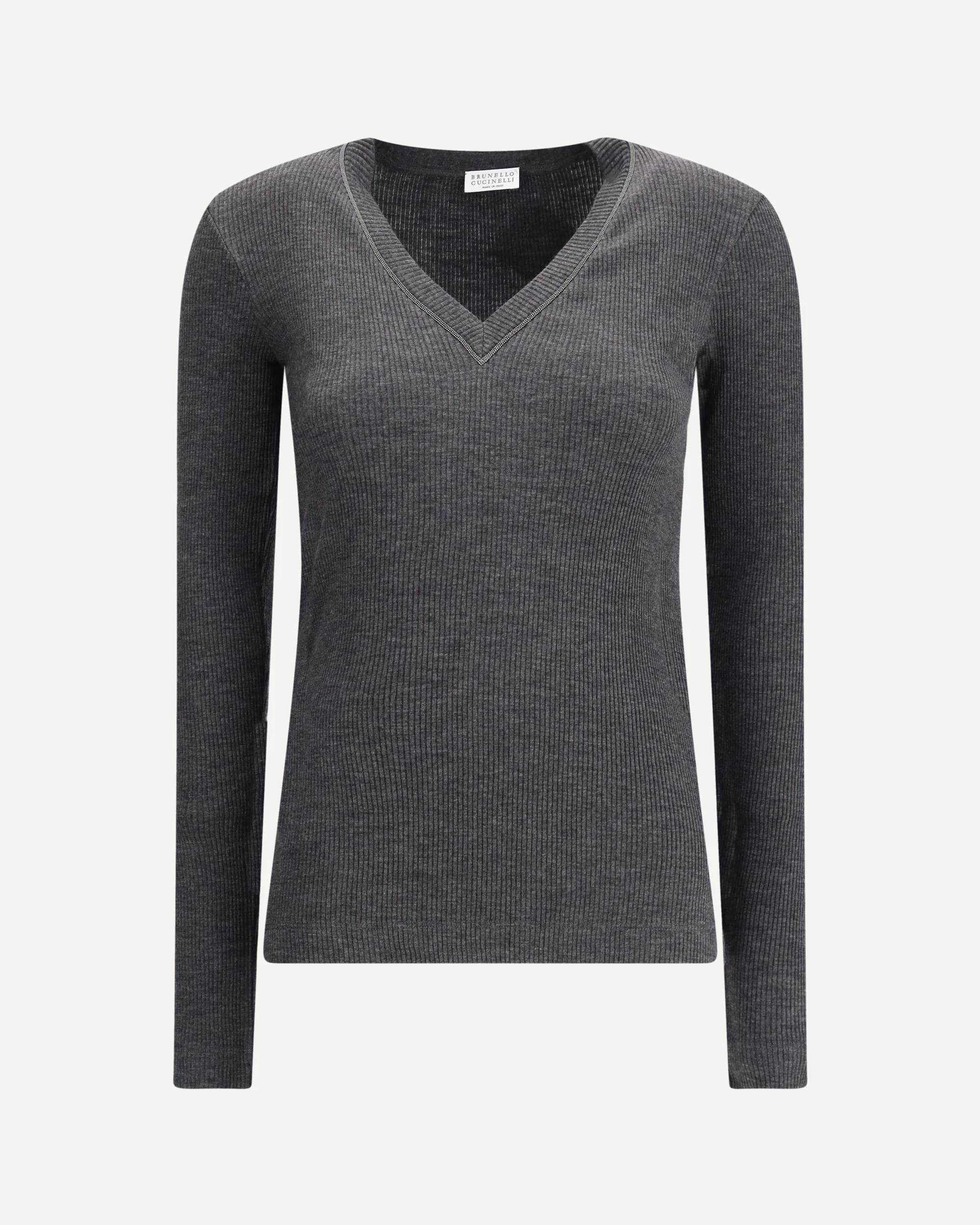 Long sleeve wool ribbed jersey T-shirt with shiny trim - Image 3