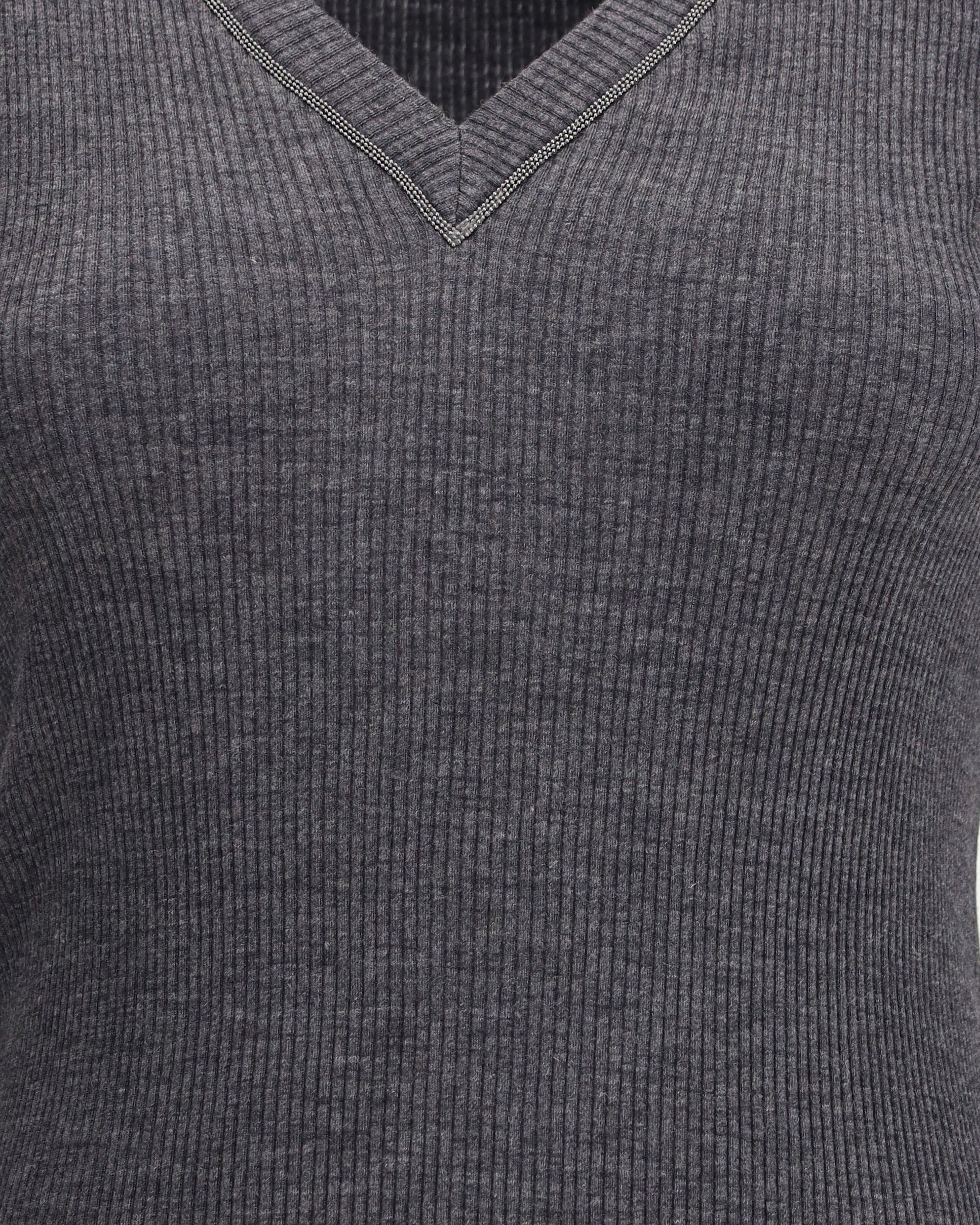 Long sleeve wool ribbed jersey T-shirt with shiny trim - Image 5